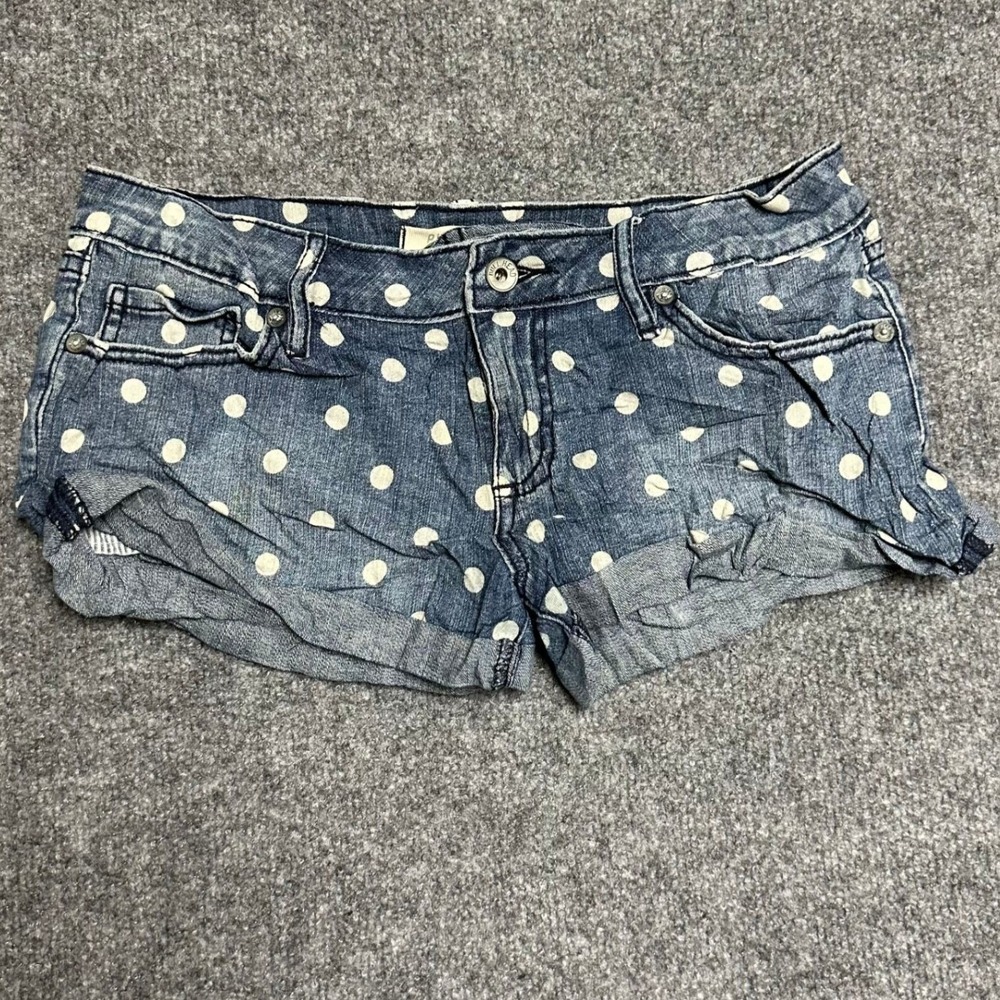 Bullhead Denim Shorts Womens Size 5 Blue Polka Dot Low Rise Cuffed Festival